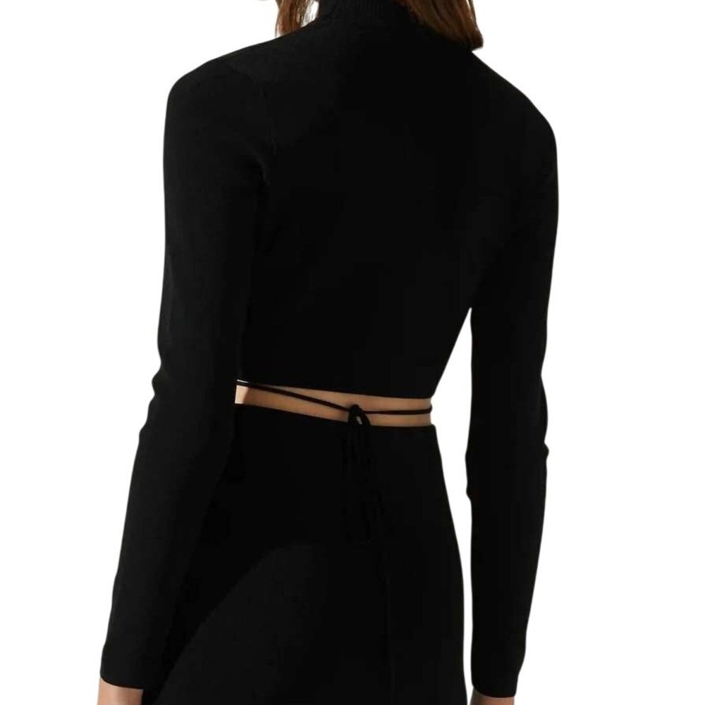 ASTR The Label Black Long Sleeve Lace Up Mock Neck Crop Sweater NWT - Picture 7 of 9